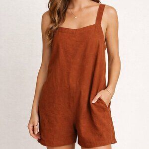 ABOUND Burnt Orange linen sleeveless shorts romper -tie in back - Size Small